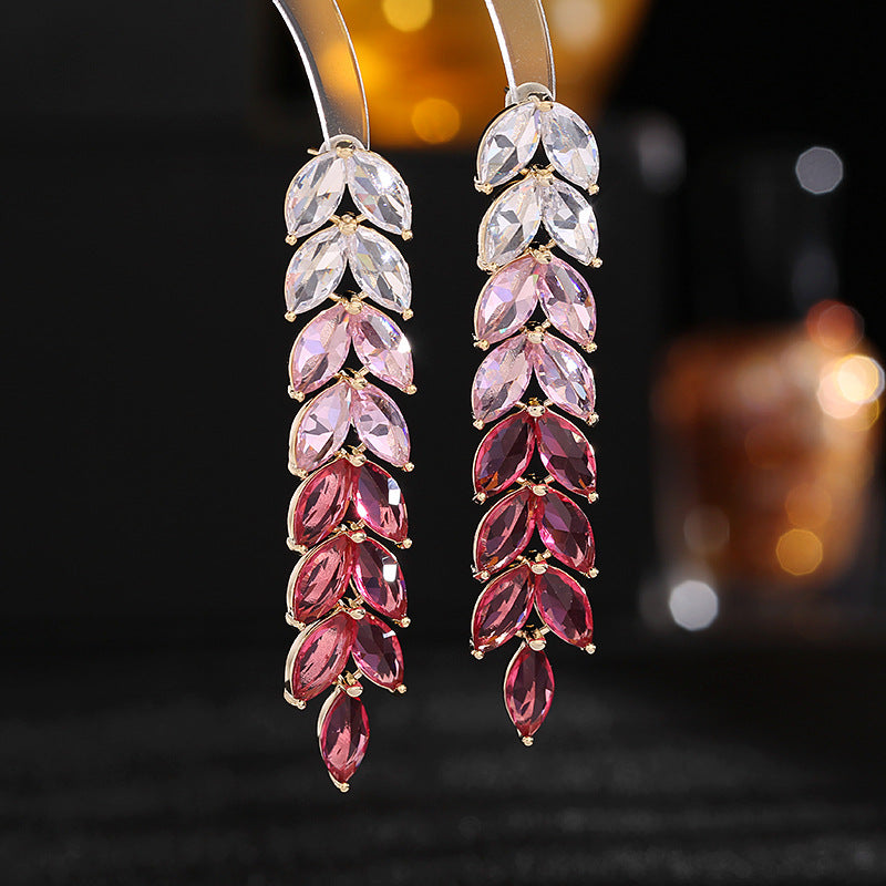 Leaf Tassel Cubic Zirconia Earrings E6449