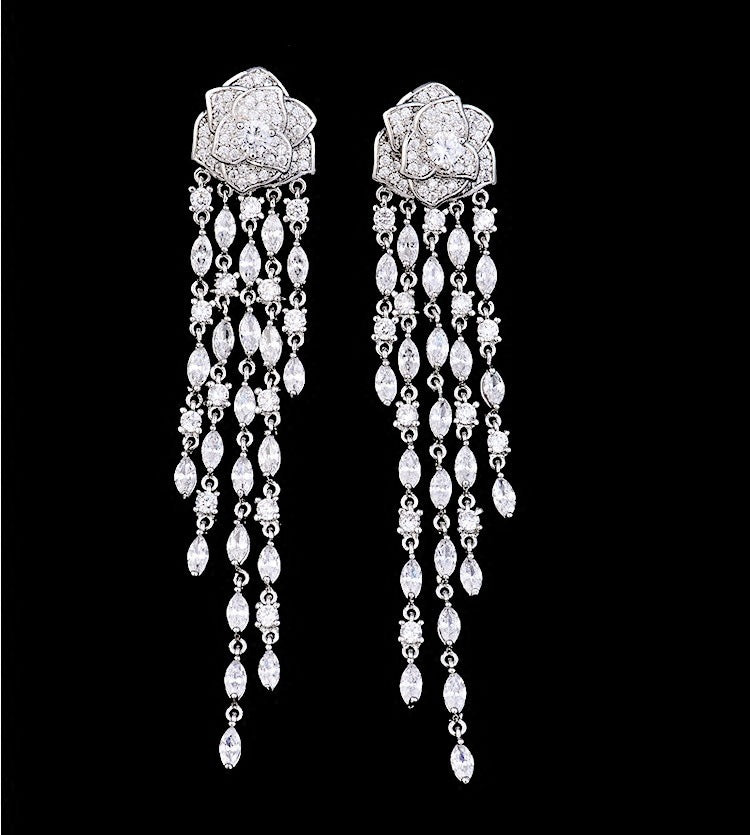 Rose Tassel Cubic Zirconia Earrings E6450
