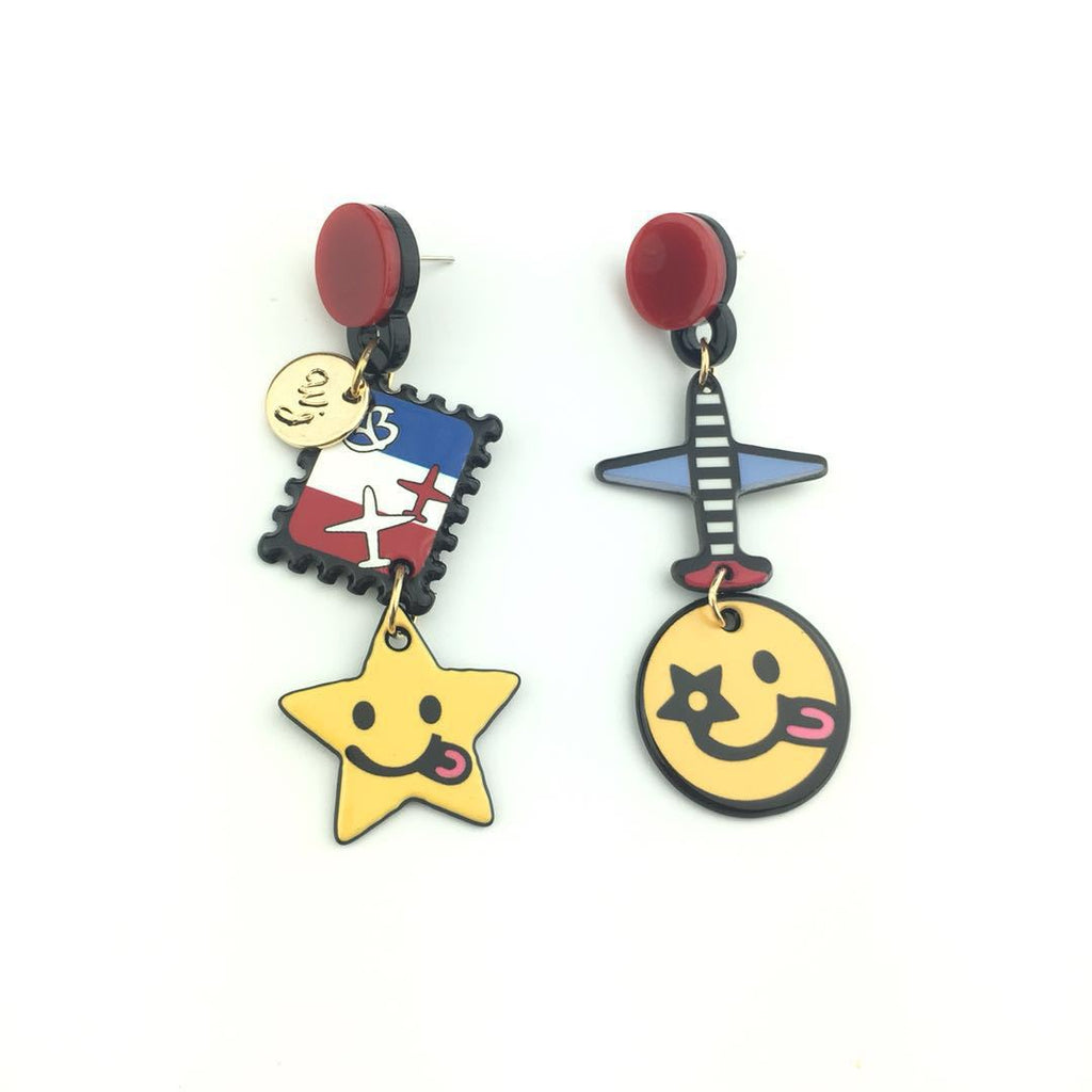 Smiley Star Acrylic Asymmetrical Earrings E6454