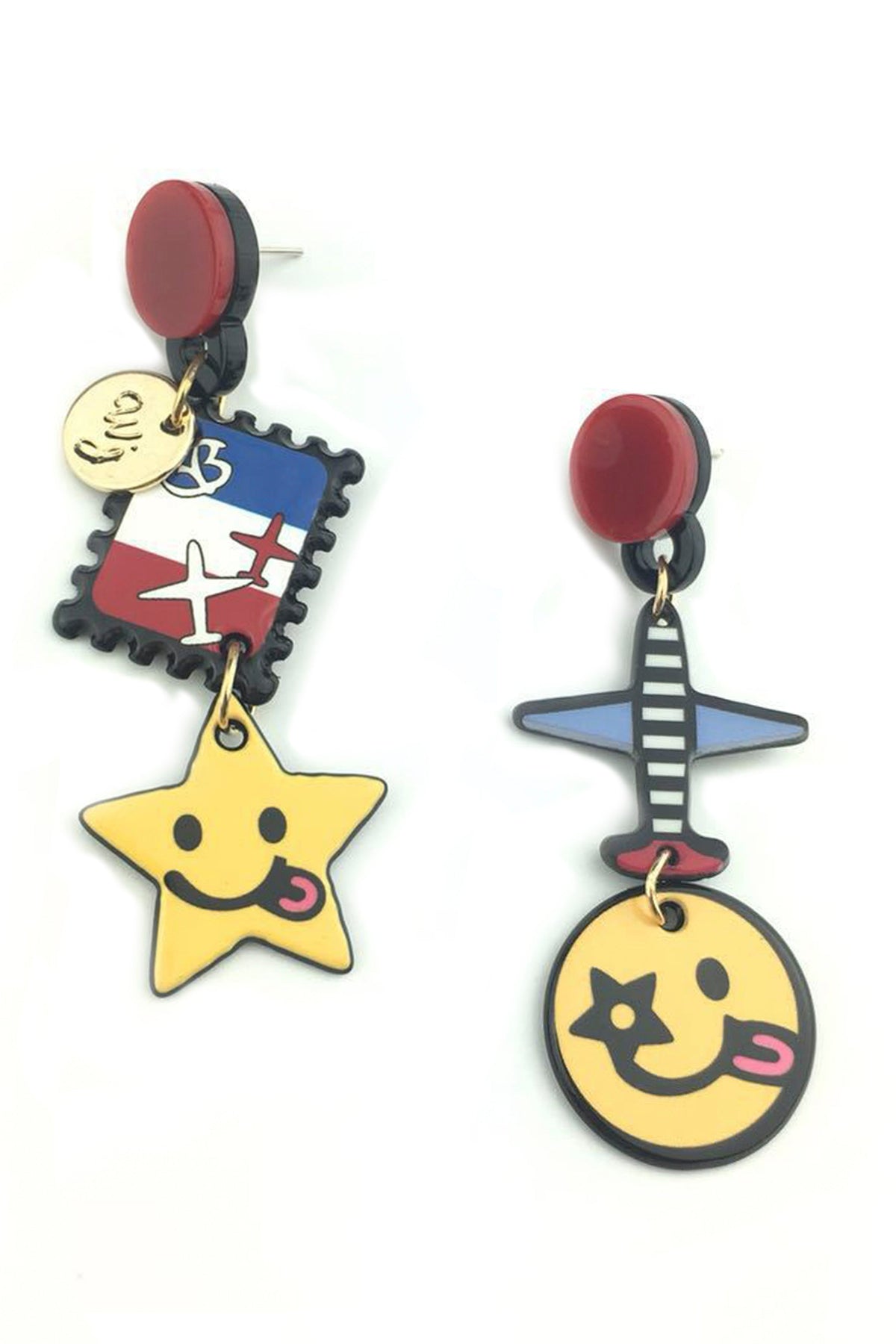 Smiley Star Acrylic Asymmetrical Earrings E6454