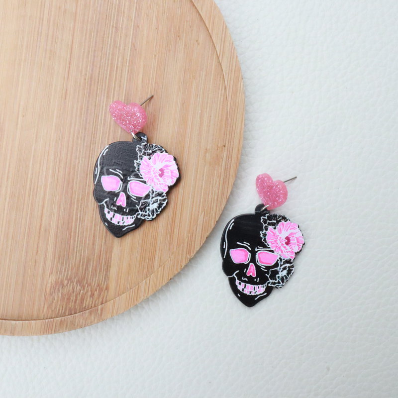Floral Skull Acrylic Earrings E6490