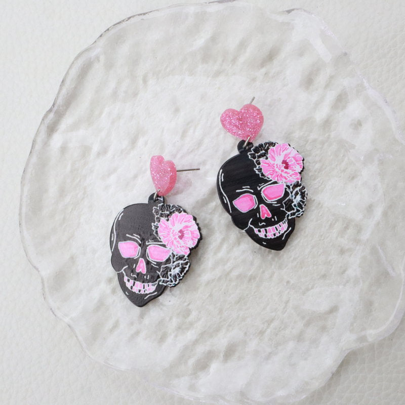 Floral Skull Acrylic Earrings E6490