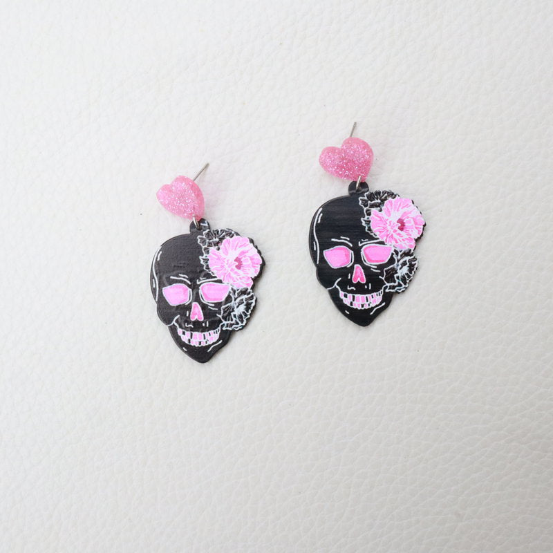 Floral Skull Acrylic Earrings E6490