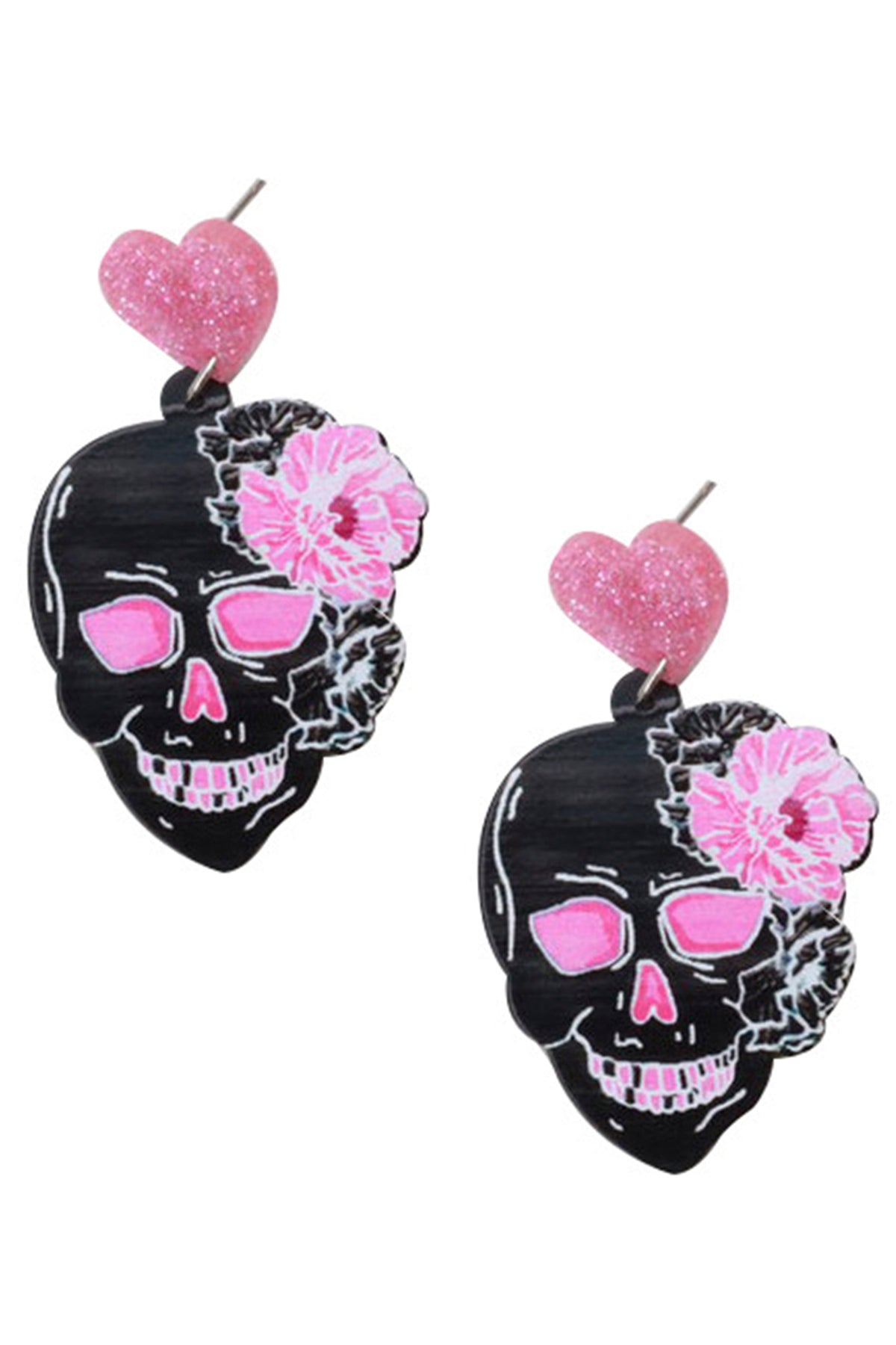 Floral Skull Acrylic Earrings E6490
