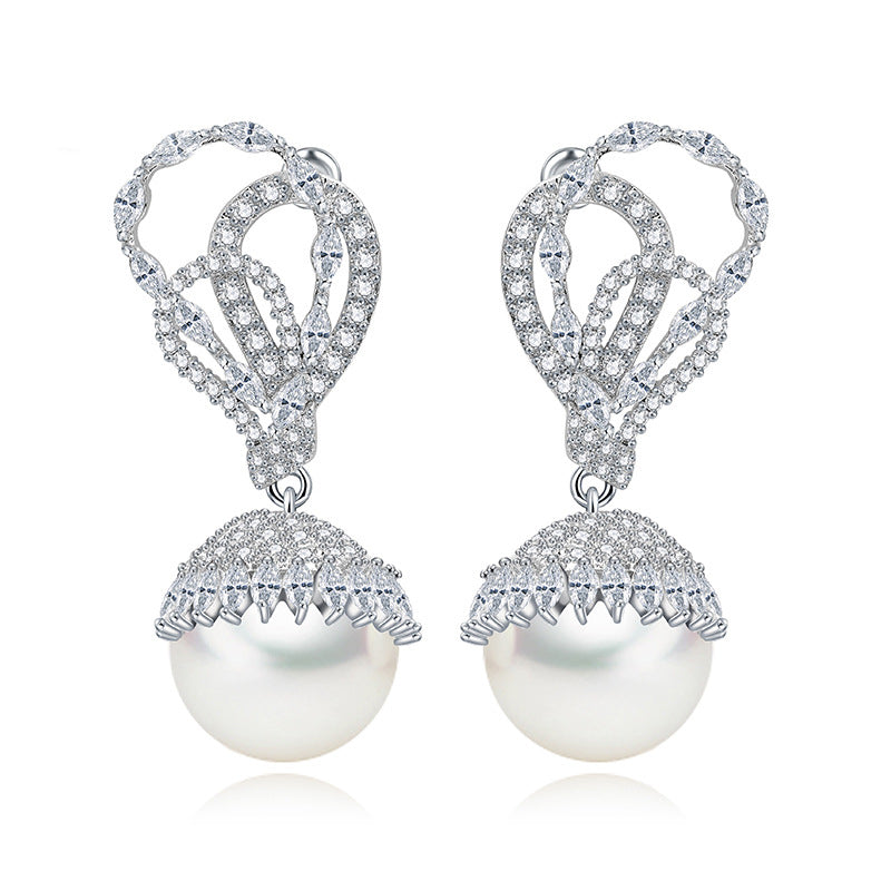 Cubic Zirconia Pearl Earrings E6554