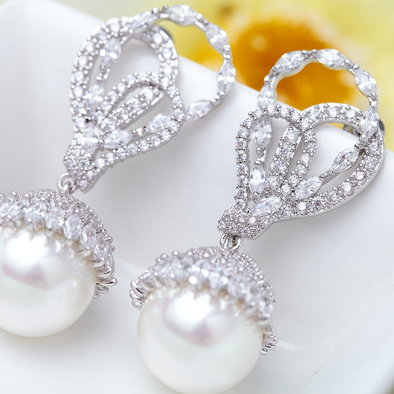 Cubic Zirconia Pearl Earrings E6554