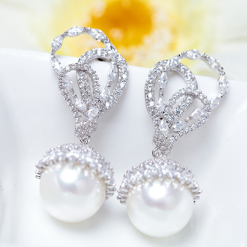 Cubic Zirconia Pearl Earrings E6554