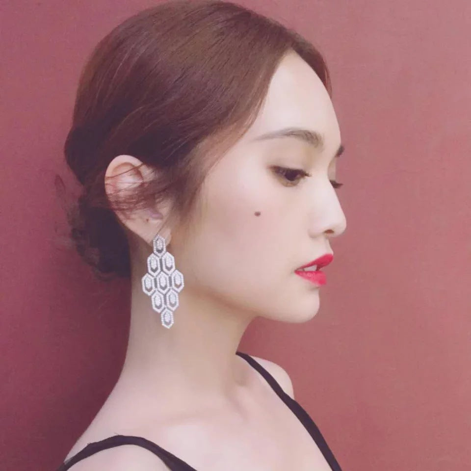 Peacock Feather Cubic Zirconia Earrings E6764