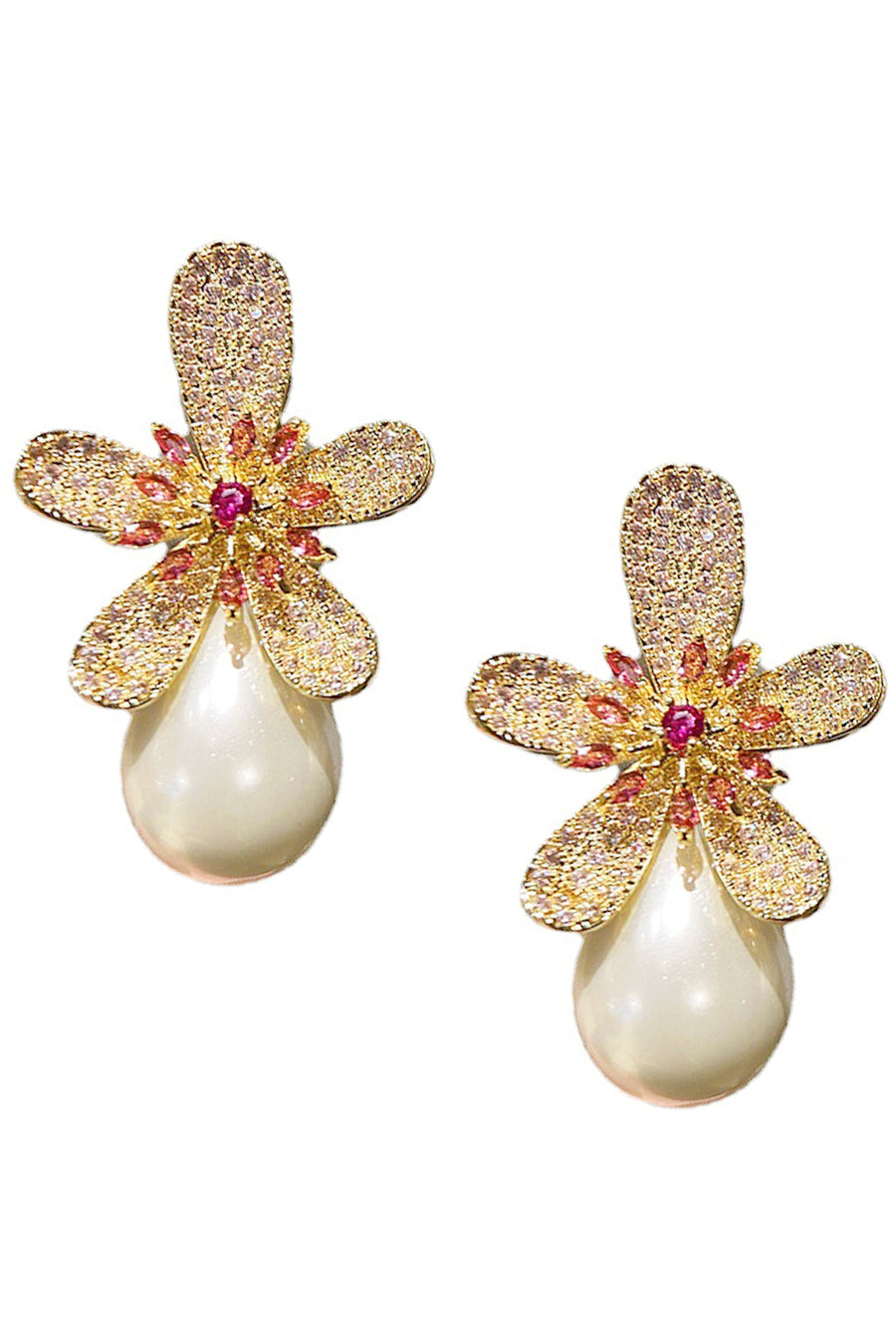 Flower Pearl Cubic Zirconia Earrings E6775