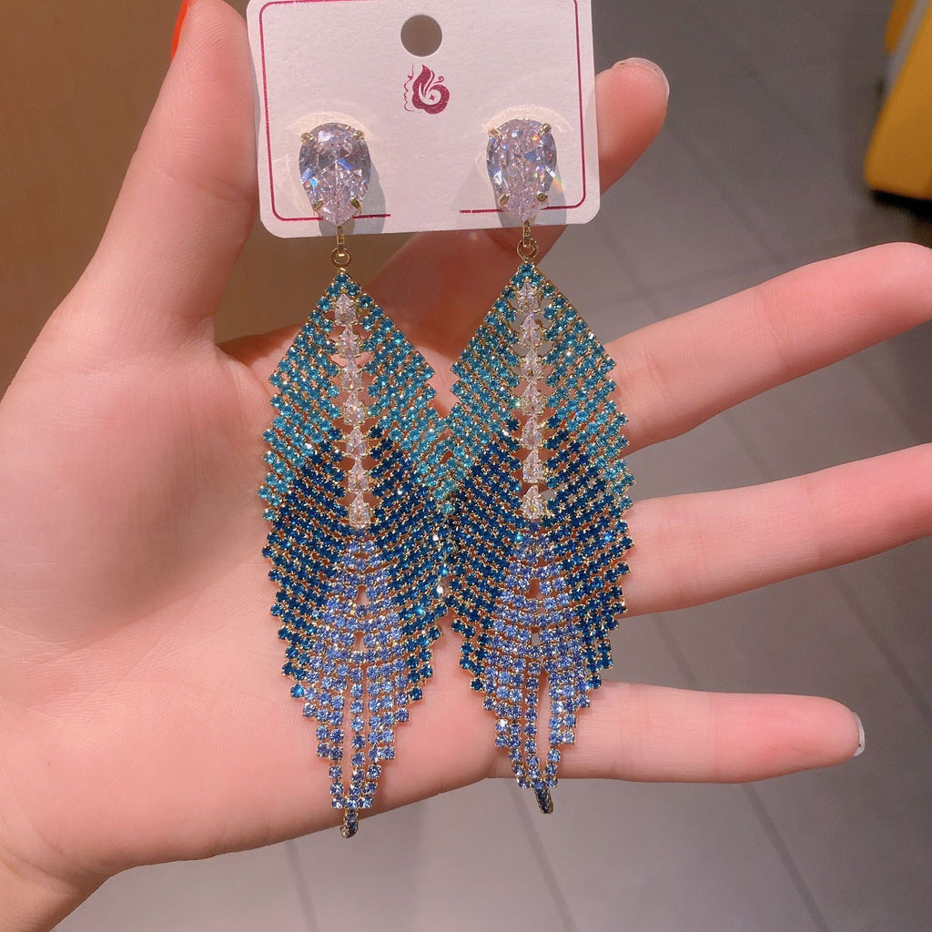 Leaf Cubic Zirconia Tassel Earrings E6812