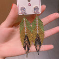 Leaf Cubic Zirconia Tassel Earrings E6812