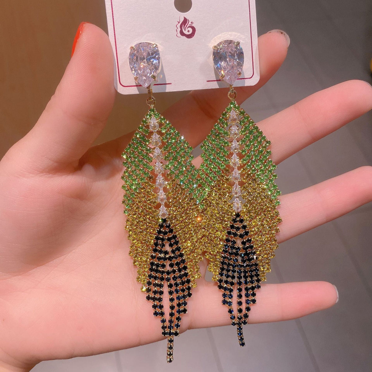 Leaf Cubic Zirconia Tassel Earrings E6812