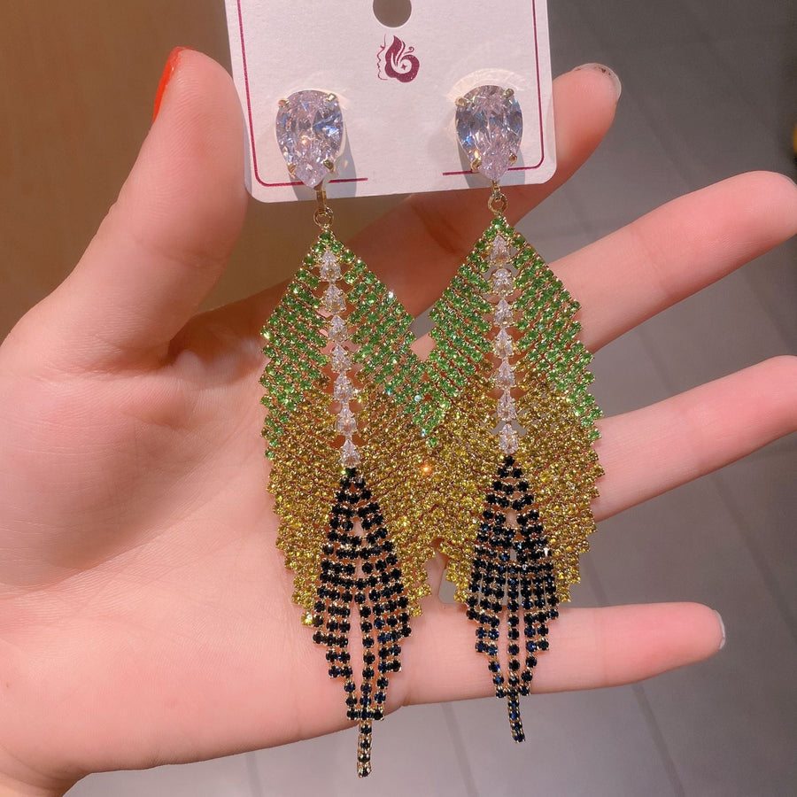 Leaf Cubic Zirconia Tassel Earrings E6812