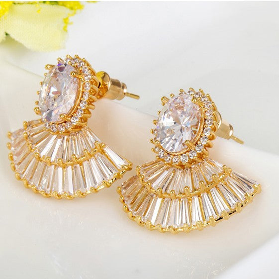 Sector Shaped Cubic Zirconia Earrings E6938