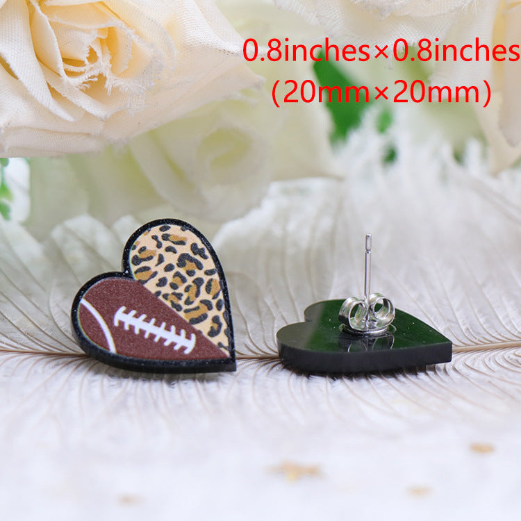 Heart Football Animal Printed Acrylic Earrings E7198