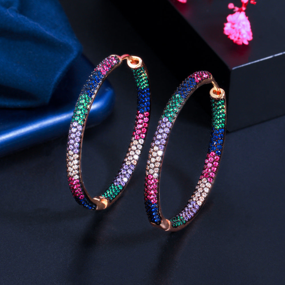 Multicolor Cubic Zirconia Hoop Earrings E7229