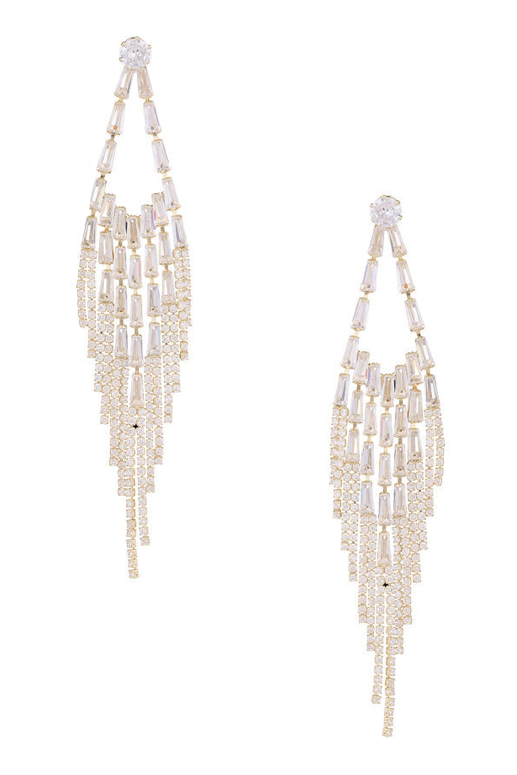 Rhombus Shaped Tassel Cubic Zirconia Earrings E7332