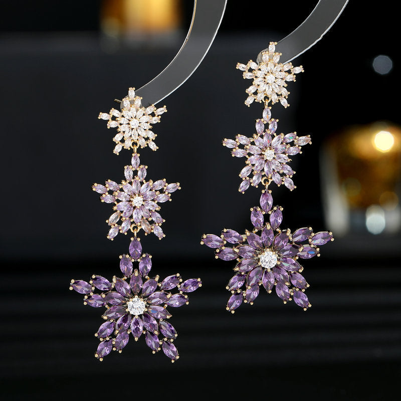 Three-layer Star Cubic Zirconia Earrings E7337