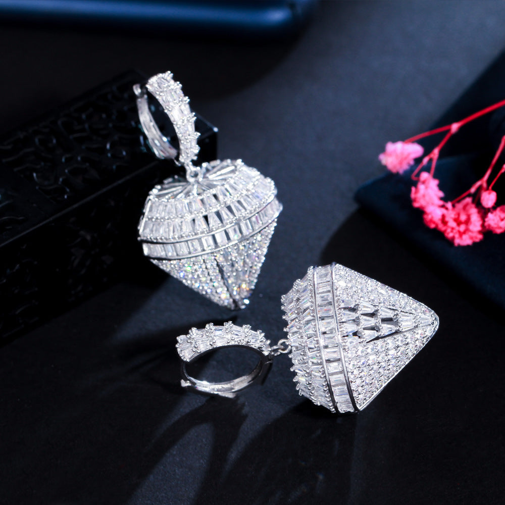 Diamond Shaped Cubic Zirconia Hoop Earrings E7346