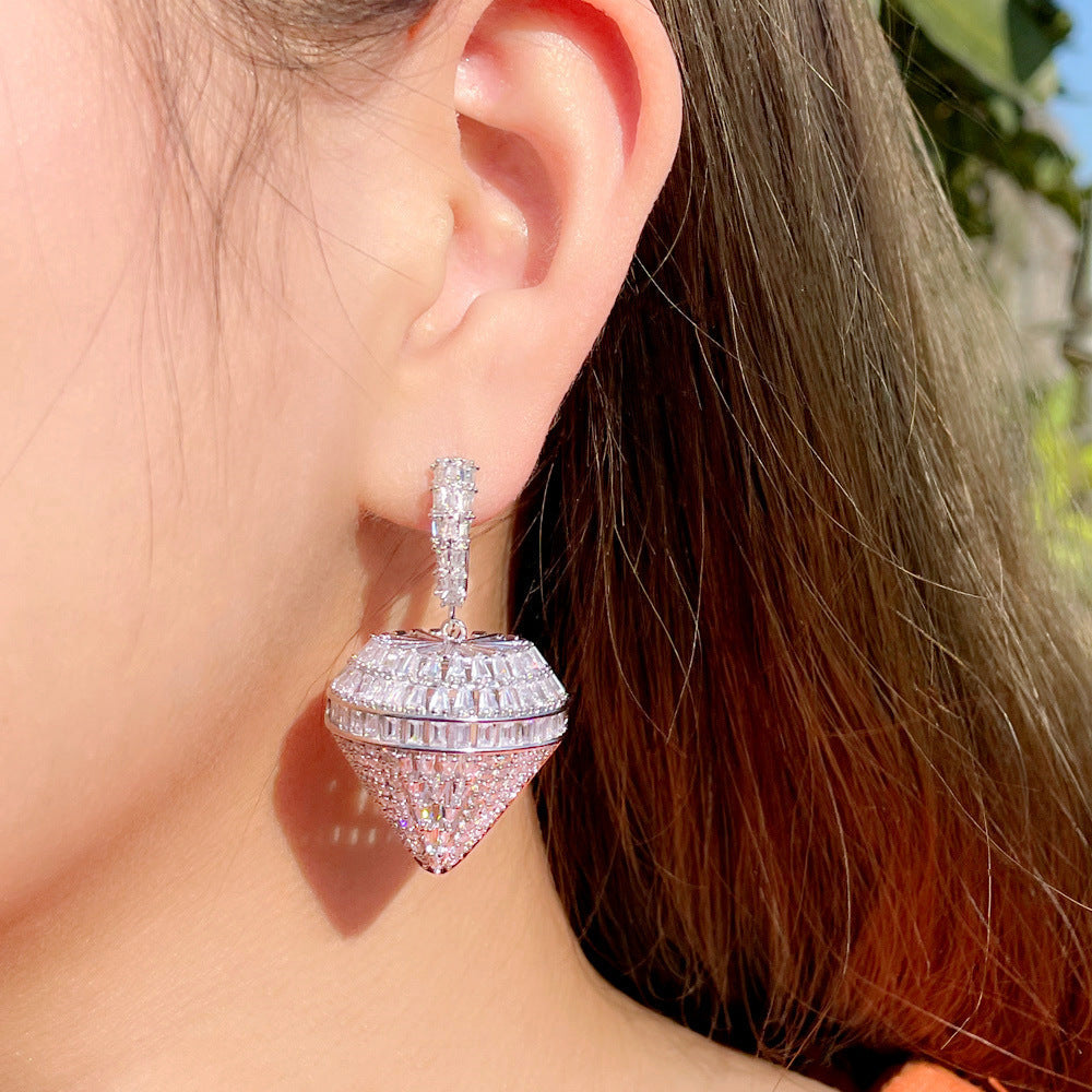 Diamond Shaped Cubic Zirconia Hoop Earrings E7346