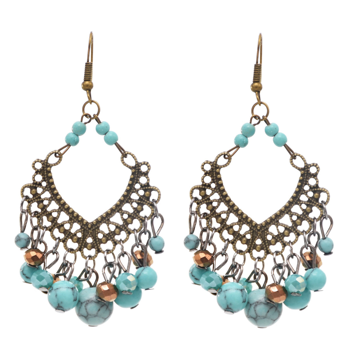 Diamond Shaped Turquoise Tassel Earrings E7405