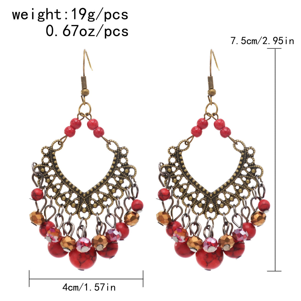 Diamond Shaped Turquoise Tassel Earrings E7405