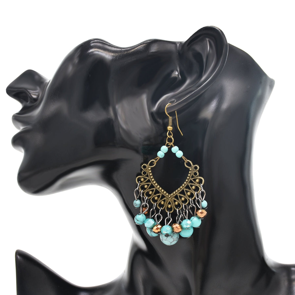Diamond Shaped Turquoise Tassel Earrings E7405