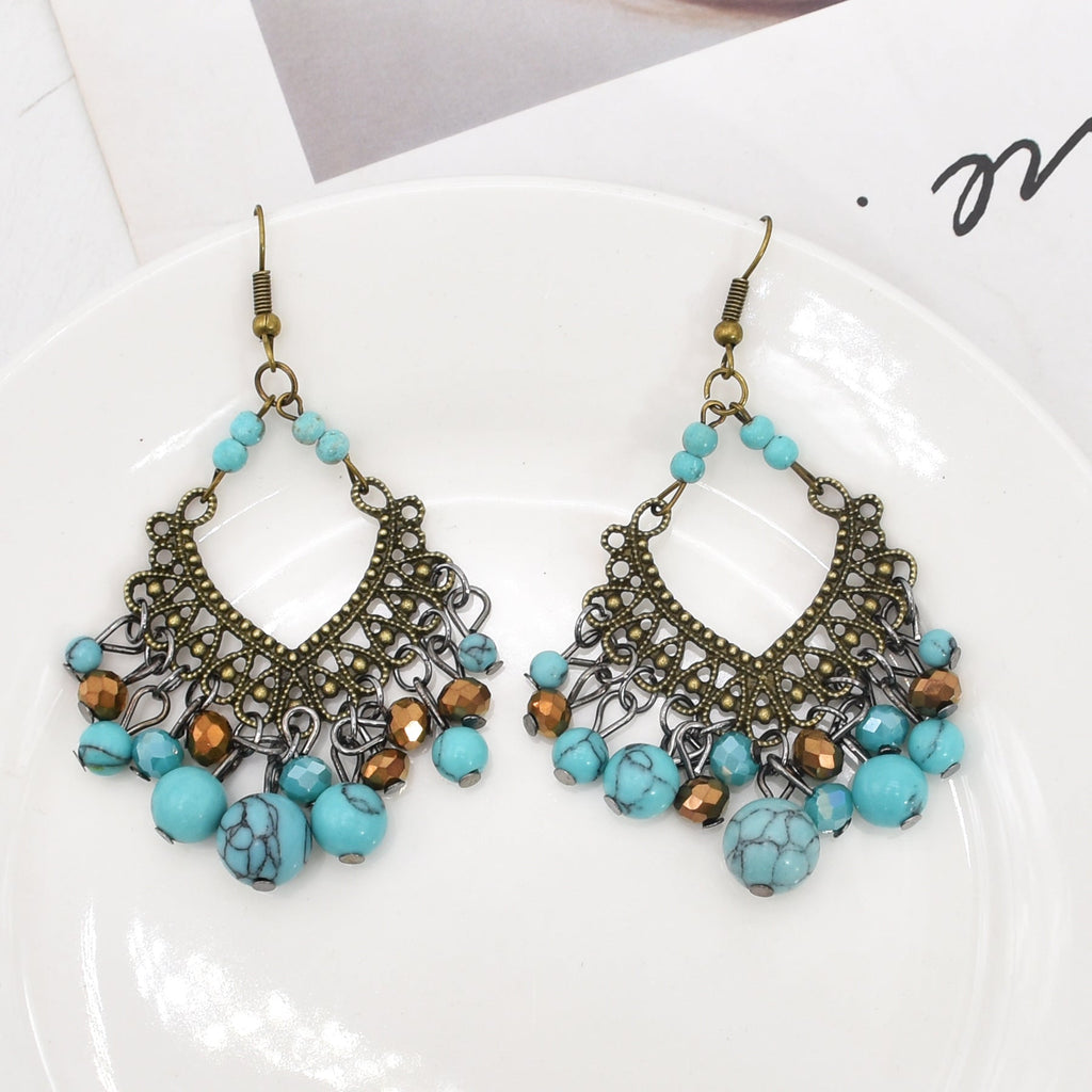 Diamond Shaped Turquoise Tassel Earrings E7405