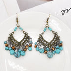 Diamond Shaped Turquoise Tassel Earrings E7405