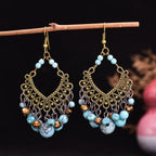 Diamond Shaped Turquoise Tassel Earrings E7405