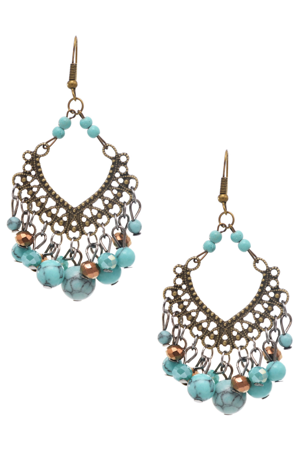 Diamond Shaped Turquoise Tassel Earrings E7405