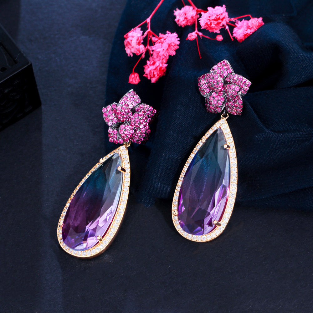 Floral Teardrop Cubic Zirconia Earrings E7466