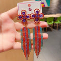Floral Tassel Cubic Zirconia Earrings E7482