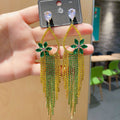 Floral Teardrop Tassel Cubic Zirconia Earrings E7484