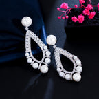 Teardrop Cubic Zirconia Pearl Earrings E7504