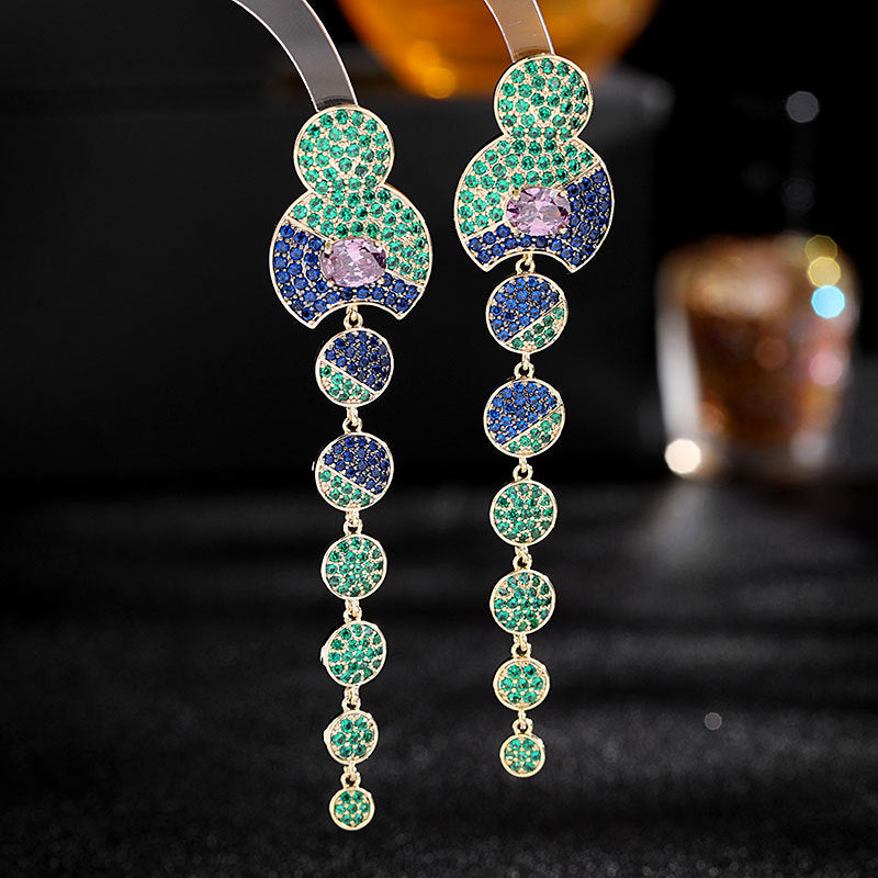 Geometry Circle Tassel Cubic Zirconia Earrings E7514