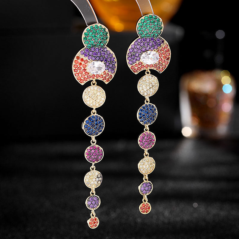Geometry Circle Tassel Cubic Zirconia Earrings E7514