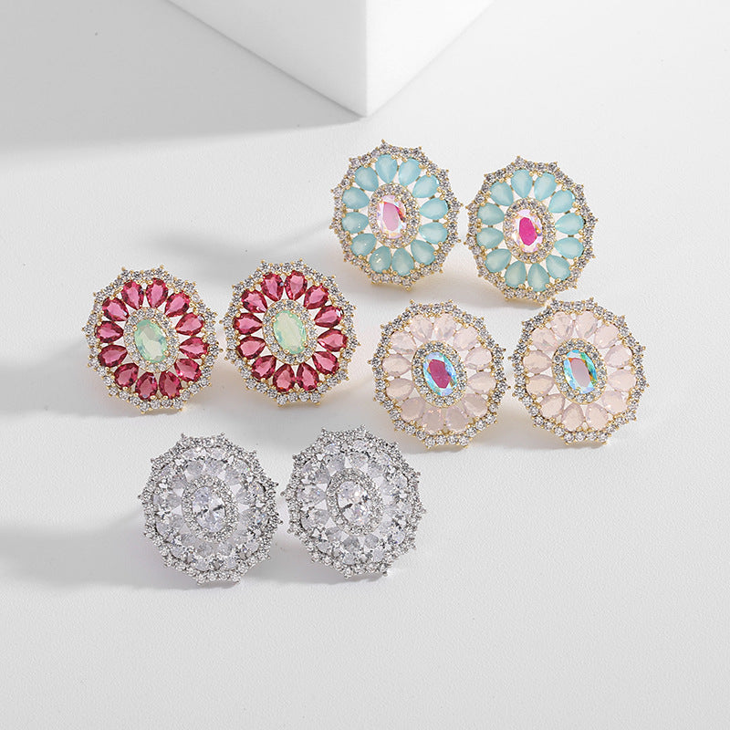 Floral Cubic Zirconia Stud Earrings E7516
