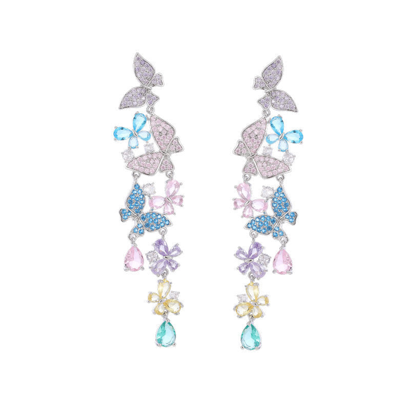 Butterfly Tassel Cubic Zirconia Earrings E7520