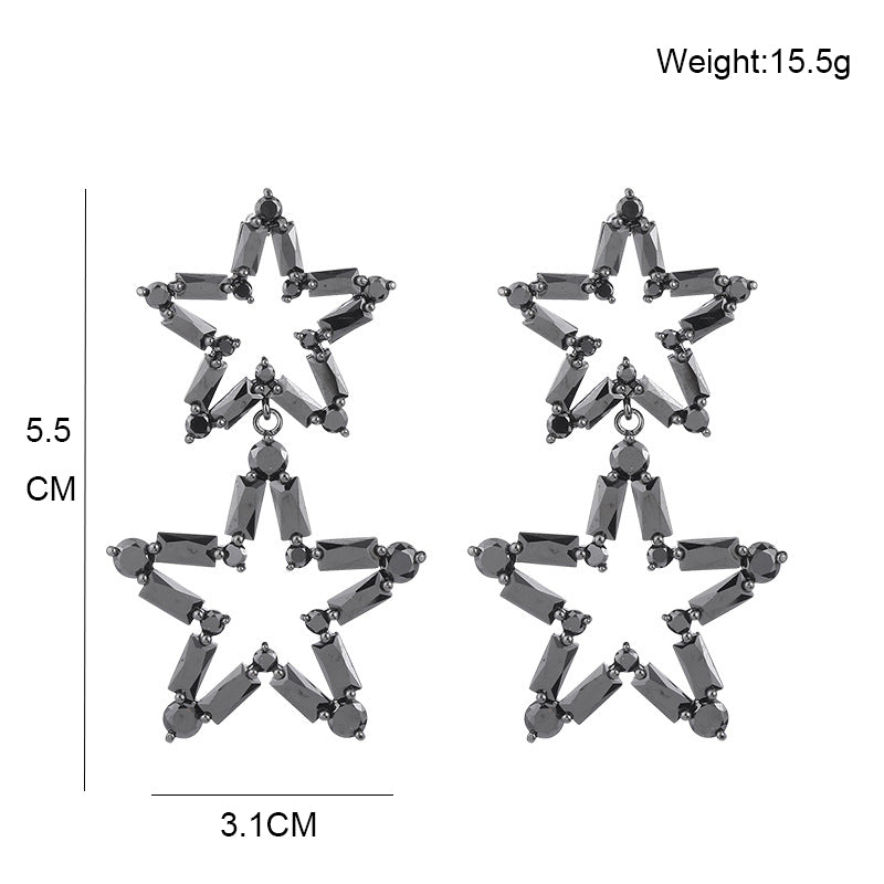Doublelayer Star Cubic Zirconia Earrings E7531