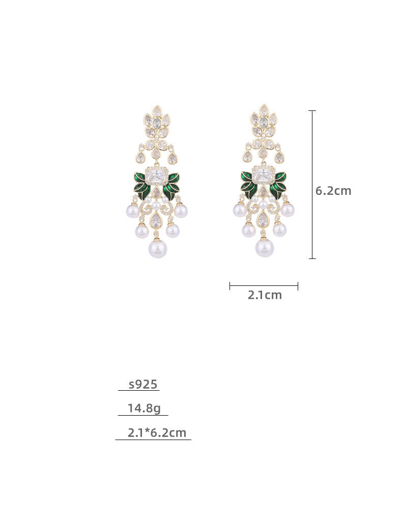 Floral Leaf Pearl Cubic Zirconia Earrings E7532