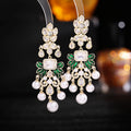 Floral Leaf Pearl Cubic Zirconia Earrings E7532