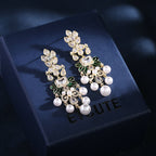 Floral Leaf Pearl Cubic Zirconia Earrings E7532