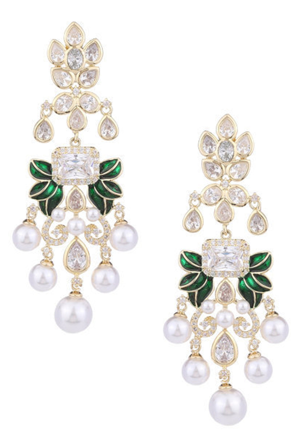 Floral Leaf Pearl Cubic Zirconia Earrings E7532