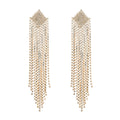 Diamond Shaped Rhinestone Tassel 925 Silver Post Earrings E7564