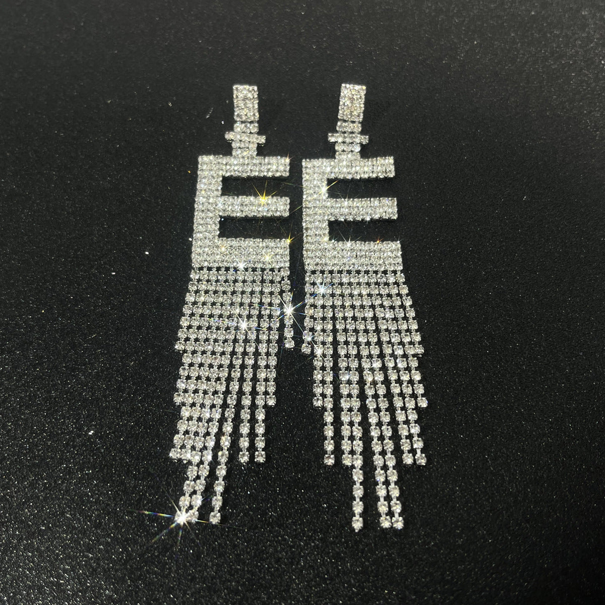 Alphabet Rhinestone Tassel Earrings E7614