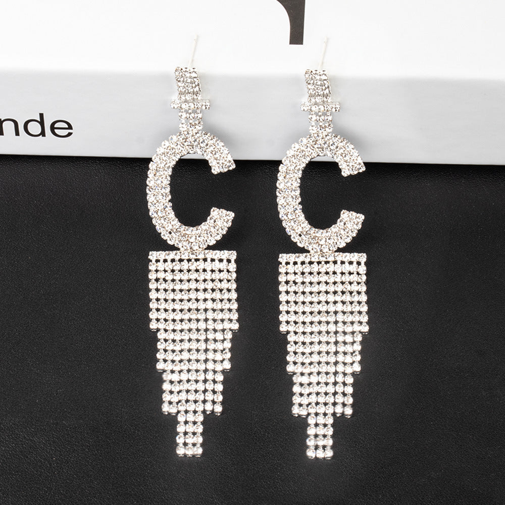 Alphabet Rhinestone Tassel Earrings E7614