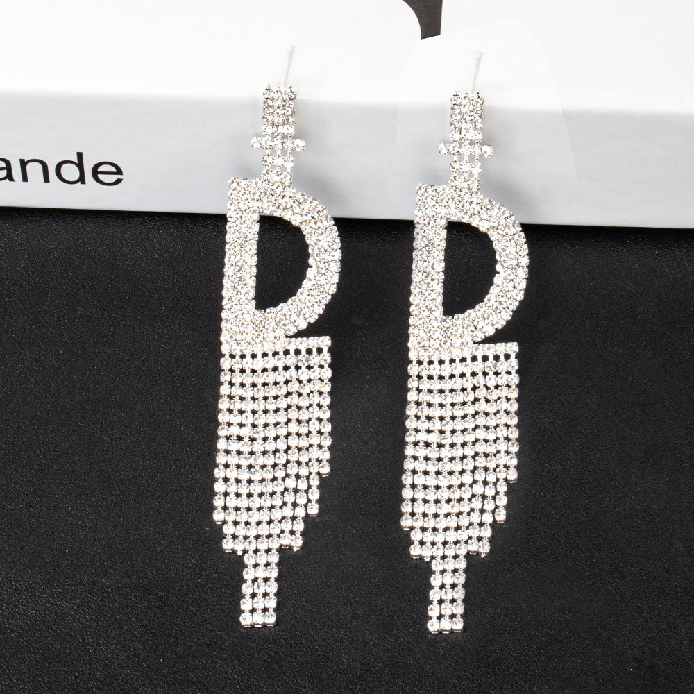Alphabet Rhinestone Tassel Earrings E7614