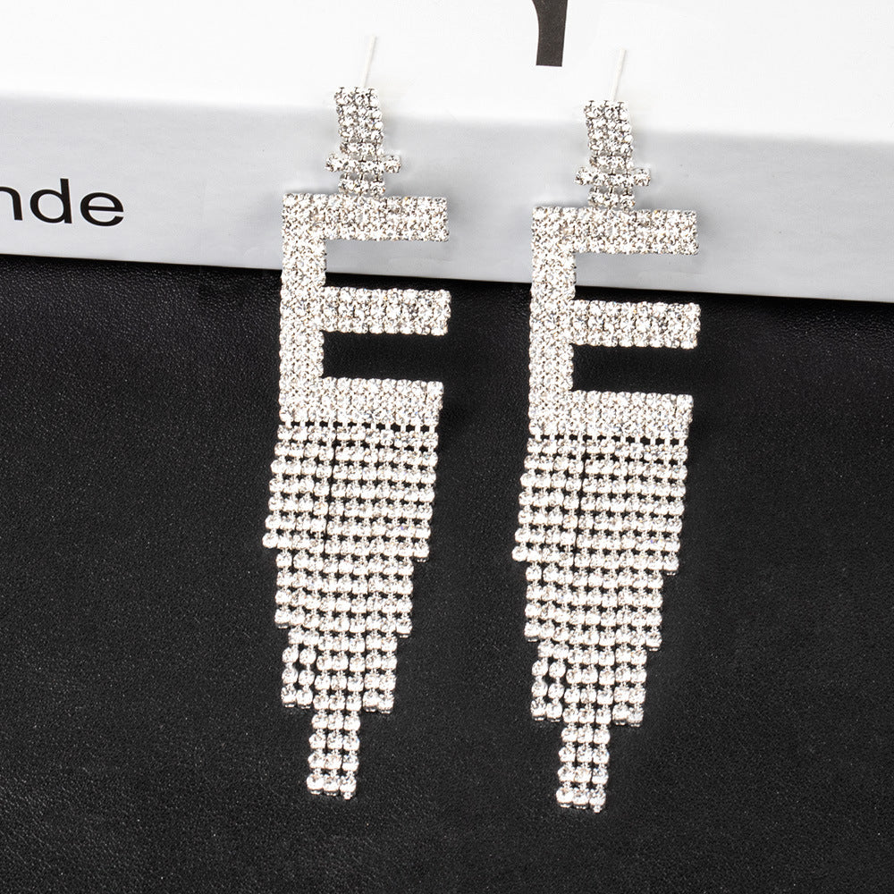 Alphabet Rhinestone Tassel Earrings E7614