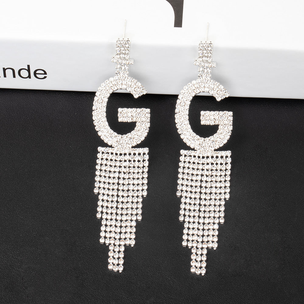 Alphabet Rhinestone Tassel Earrings E7614